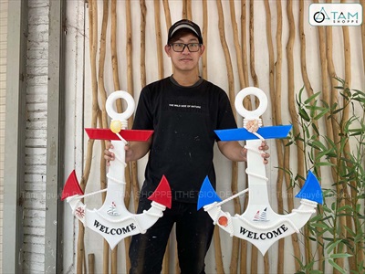 Mỏ neo gỗ Welcome quấn dây thừng đính phụ kiện [3 Size - 2 màu] C32-50-67cm MONEO-05